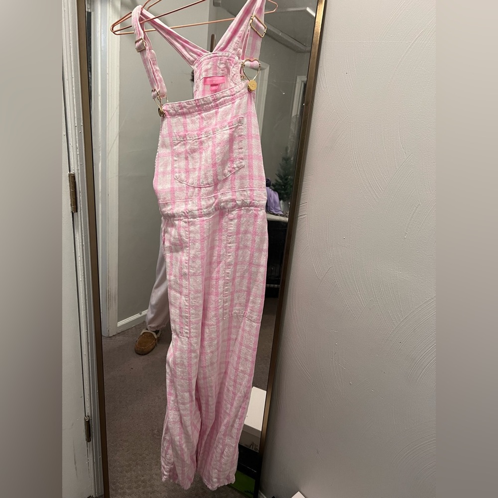Pink Gingham Overalls